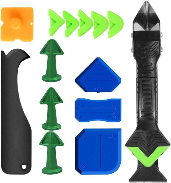 Strumento di rimozione della malta in silicone con 6 squeegee intercambiabili - Set di 15 pezzi