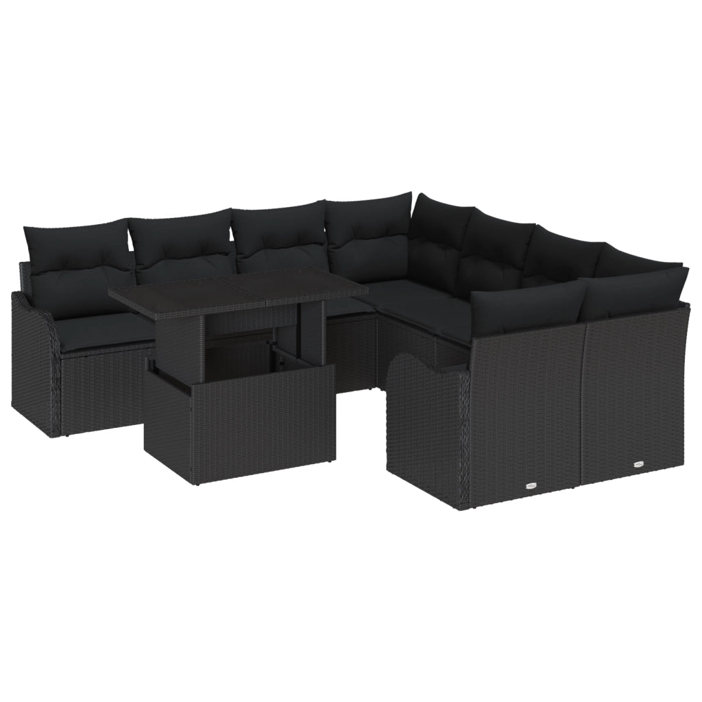 Set di Divani da Giardino  9 Pezzi con Cuscini Rattan Polietilene Nero