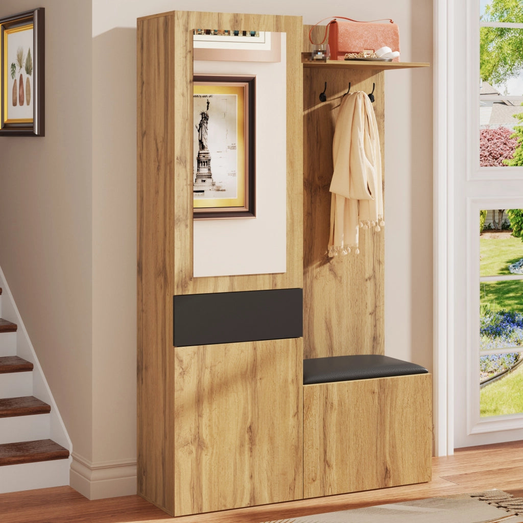 GARDEROBA DA INGRESSO 98,5x38x191 cm Nero/Legno in MDF