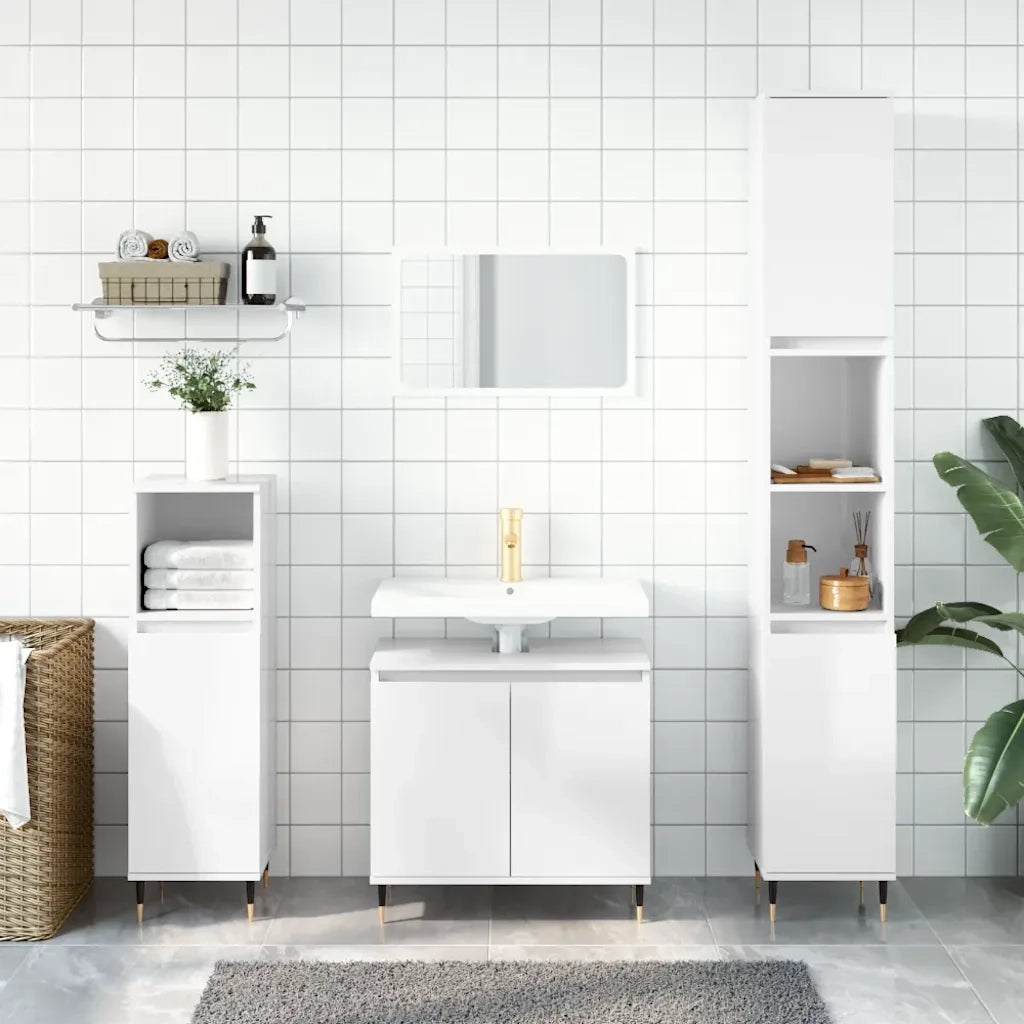 Armadietto Bagno | Armadio da bagno Bianco Lucido 58x33x60cm in Legno Multistrato