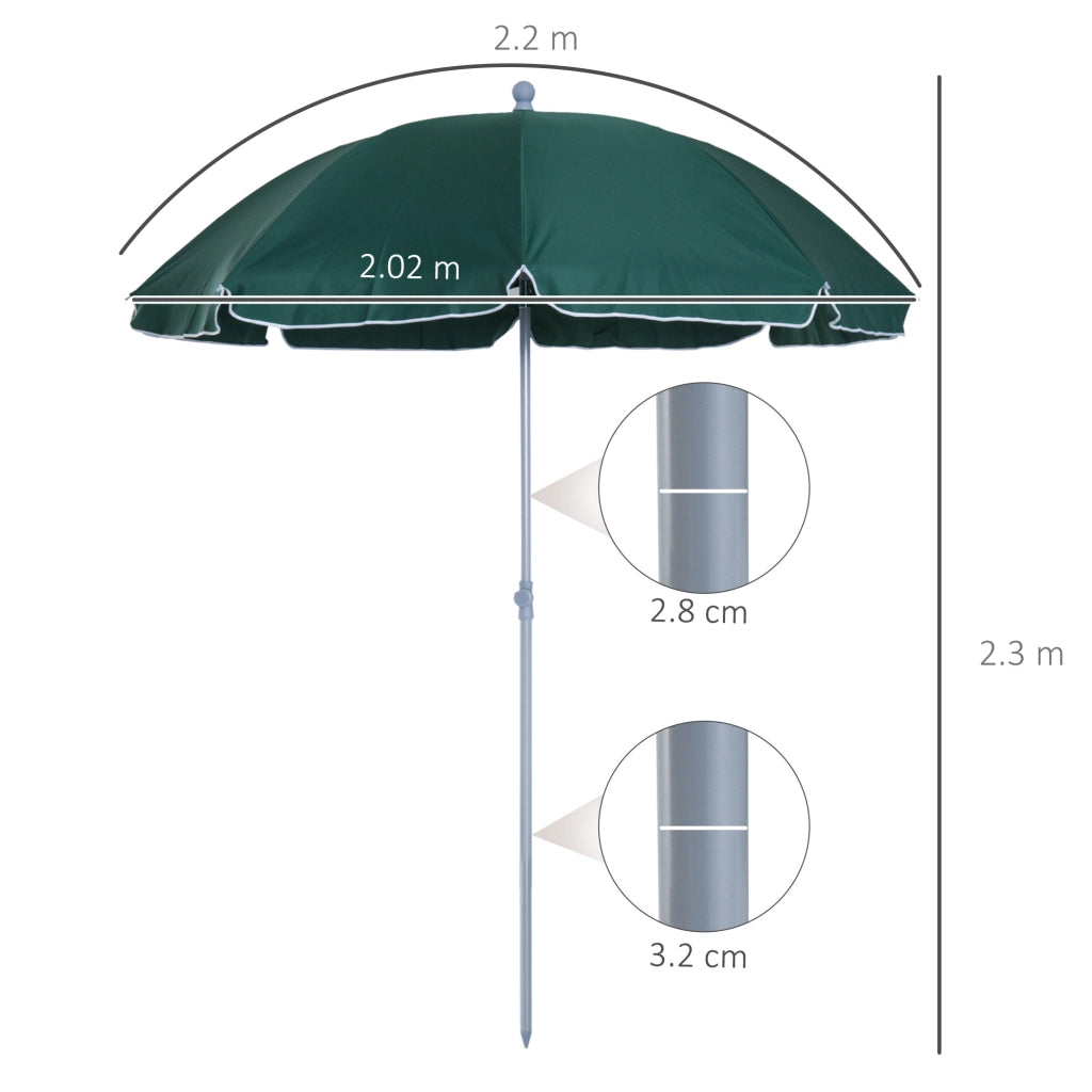 EasyComfort Ombrellone da Esterni 2x2.3 m Portatile e con Tettuccio Inclinabile in Poliestere Verde Scuro
