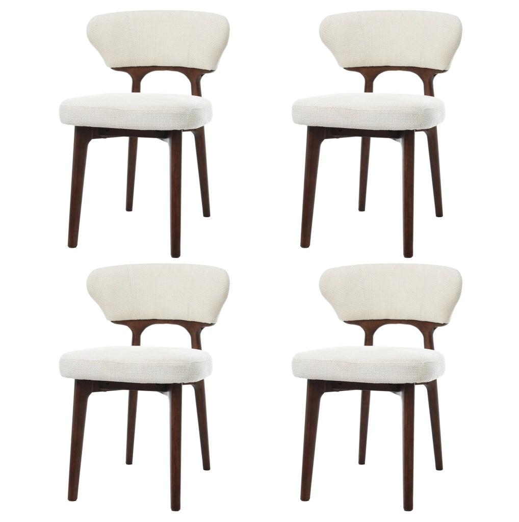 Set di 2 sedie da pranzo in chenille beige chiaro con struttura in legno massello