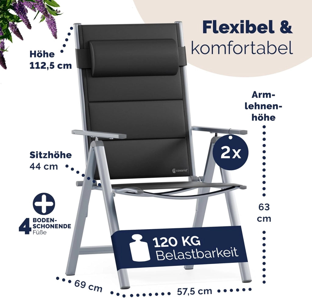 Set 2 Sedie da Giardino Schienale Regolabile 8 Livelli Supporto Lombare Alluminio Carico Max.120 kg Campeggio