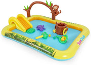 Piscina Gonfiabile per Bambini, Piscinetta per Bambini a Tema Giungla con Scivolo, Palline e Giocattoli a Forma di Animali, Parco Giochi da Esterno per Giardino e Cortile, per 2-6 Anni
