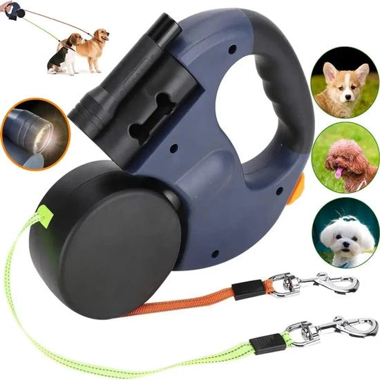 Cinturone per cani da 3 metri, automatico e ripiegabile, adatto a cani di piccola e media taglia, dotato di LED riflettenti a doppia faccia per l'uso notturno.