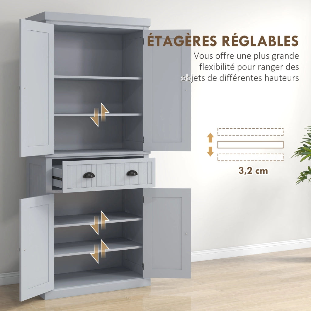 Armadio da cucina con ante scorrevoli e cassetto grande ¨C zephmum ¨C grigio 76x40x183 cm
