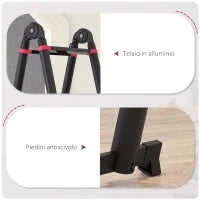 Scala Telescopica Pieghevole a 12 Gradini, in Alluminio e Nylon, 379x67.5x11 cm, Nera e Rossa
