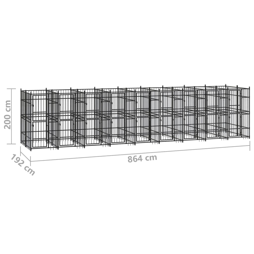 Cuccia/gabbia/recinto/pac per cani da esterno acciaio 16,59 m² nero 02_0041801