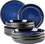 Set da tavola moderno per 6 persone con stile vintage emozionante - servizio da tavola da 12 pezzi in ceramica - set da tavola blu e nero in pietra naturale per 6 persone