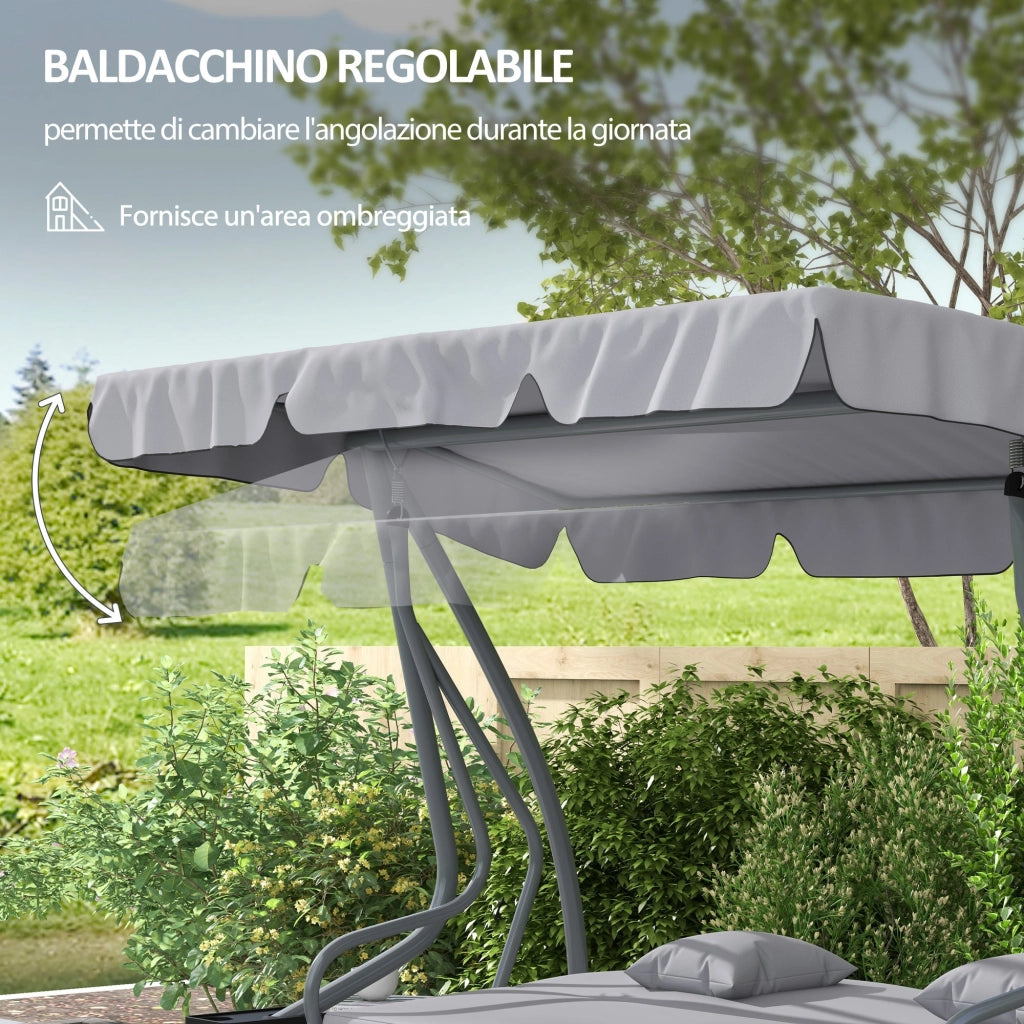 Dondolo Letto da Giardino 200x120x164 cm in Acciaio e Poliestere Grigio