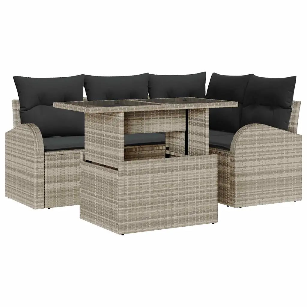 Set Divano da Giardino 5 pcs Grigio chiaro Poly Rattan 3357375