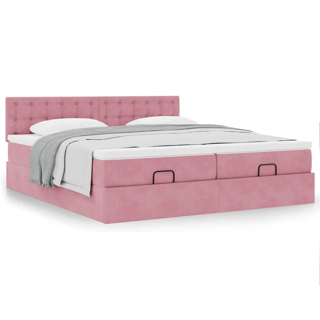 Struttura Letto Pouf con Materassi Rosa 200x200 cm Velluto