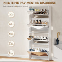 Scarpiera a Specchio 63x17x146 cm a 4 Ante Antiribaltamento in Legno Bianco