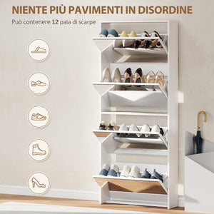 Scarpiera a Specchio 63x17x146 cm a 4 Ante Antiribaltamento in Legno Bianco