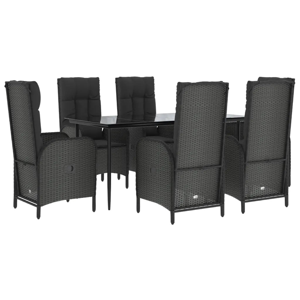 Set da Pranzo da Giardino 7 pz Nero con Cuscini in Polyrattan 3185172