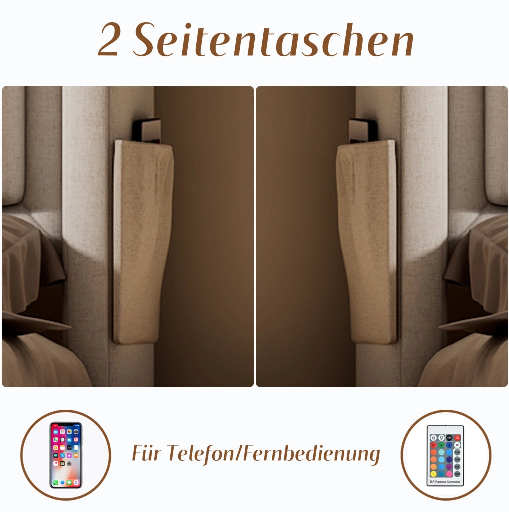 Letto 140x200 cm con LED; USB Type-C; 4 cassetti e rete a doghe; Beige