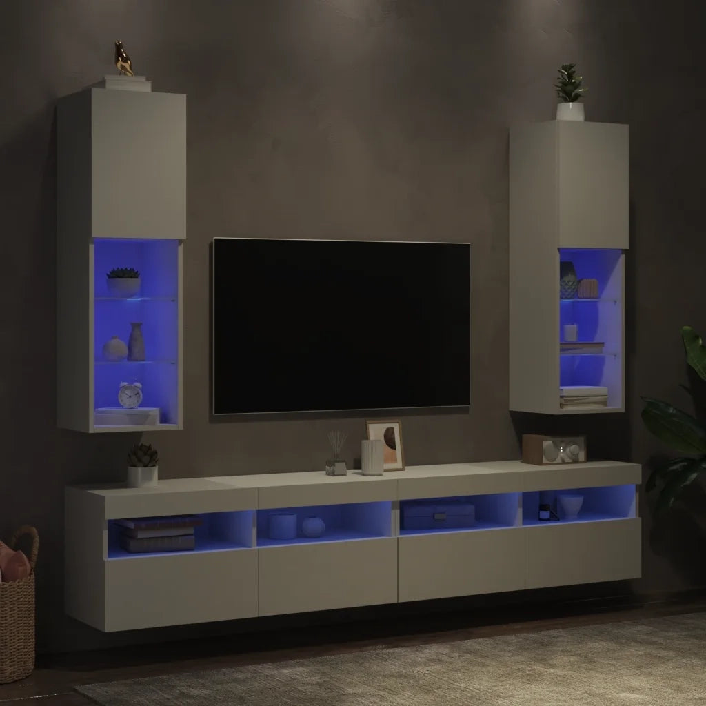 Mobili Porta TV con Luci LED 2 pz Bianchi 30,5x30x102 cm 837016