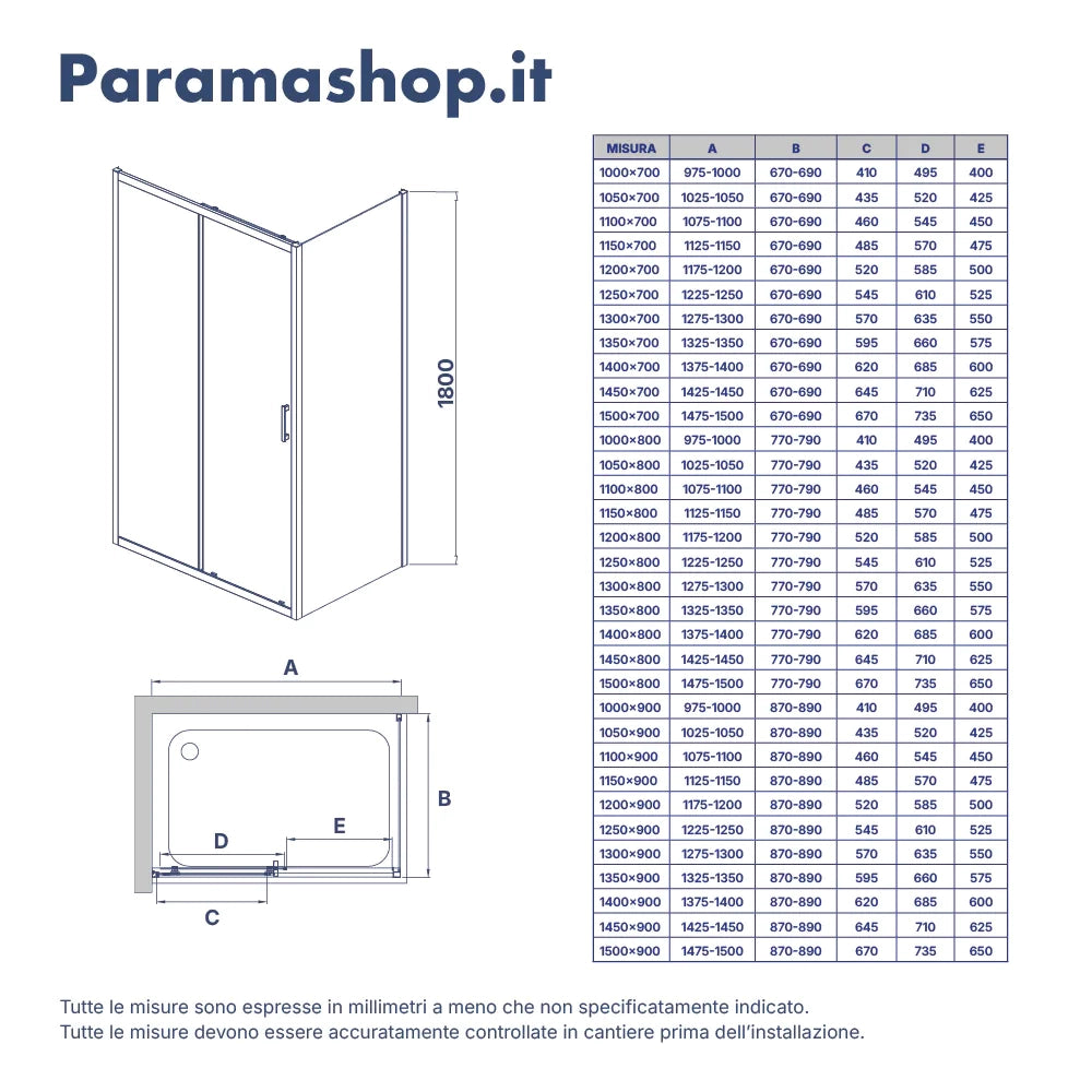 Box doccia cromato 105x90cm vetro 6mm trasparente apertura scorrevole h180cm | Sicily
