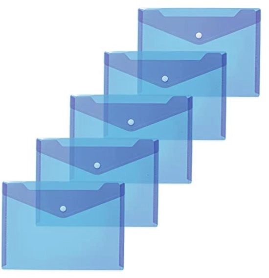 Documenti A5 trasparenti blu, 5 pezzi, piccole buste trasparenti, buste con chiusura a bottone, buste plastiche per scuola, università, ufficio, viaggi