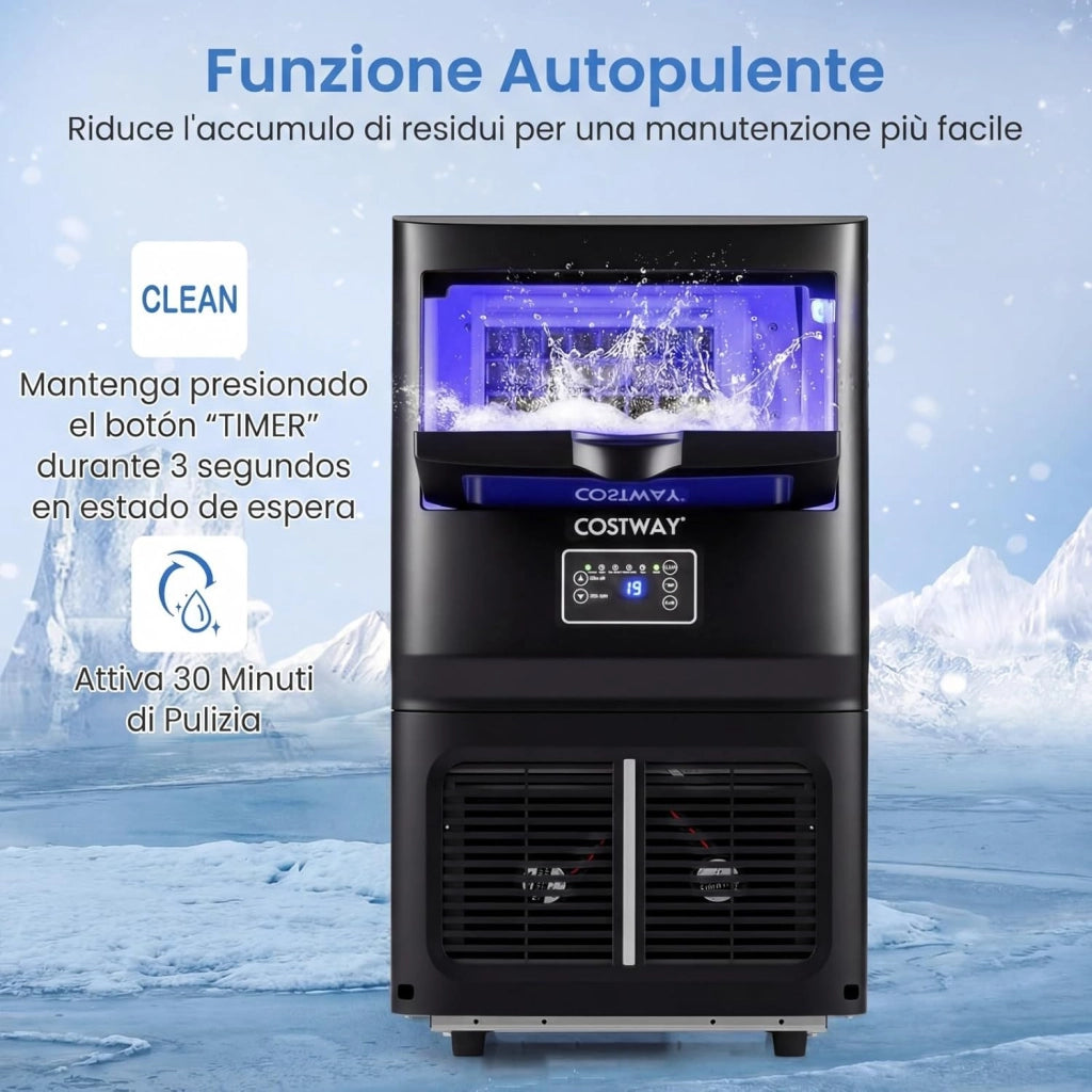 Macchina per Ghiaccio Commerciale, 25-30 kg/24H, Produttore di Ghiaccio in Acciaio Inox con Autopulizia, Filtro dell’Acqua, per Bar Ristorante e Caffetteria