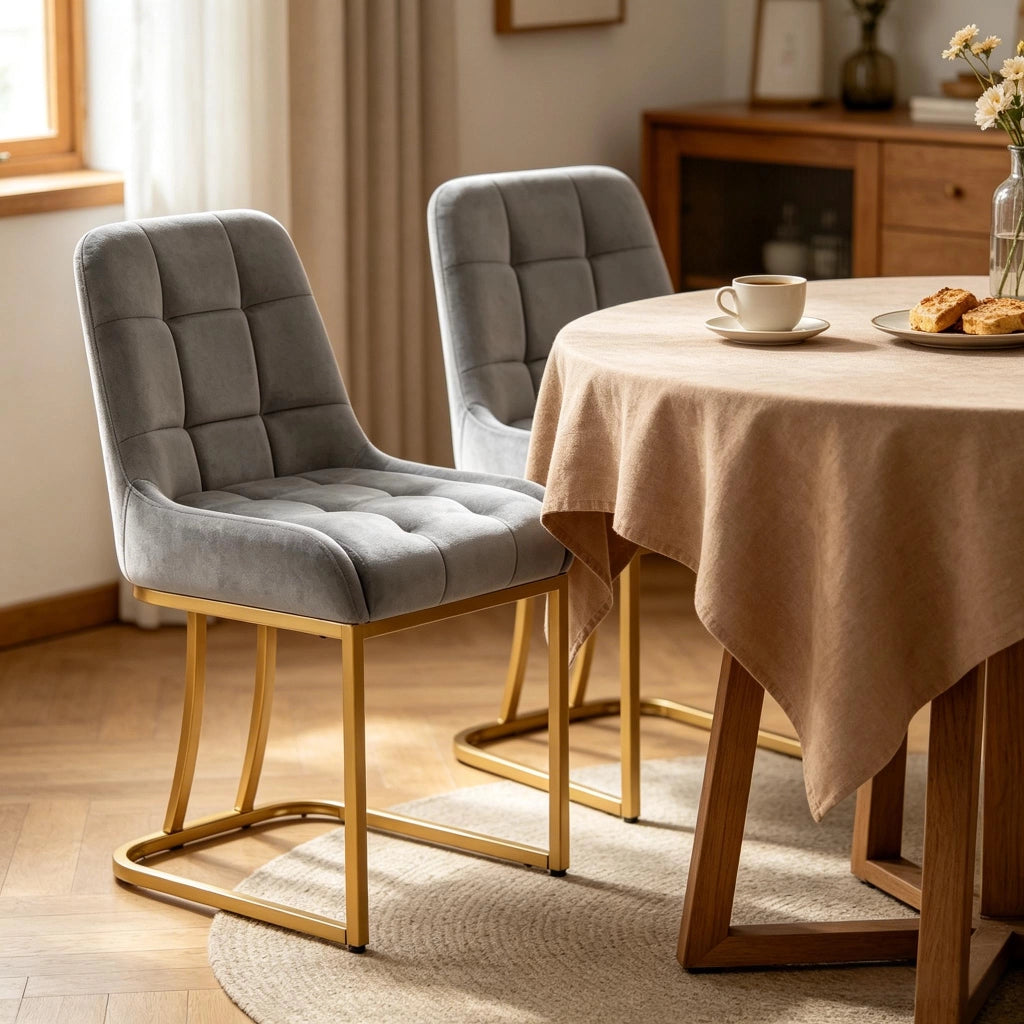 Sedie da pranzo set da 2 imbottite con schienale ergonomico e piedini regolabili in velluto metallo grigio scuro