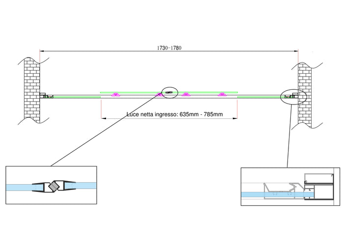 Porta doccia vetro 6 mm con apertura centrale a 4 ante per installazione in nicchia Altezza 190 cm 173-178 REGOLABILE