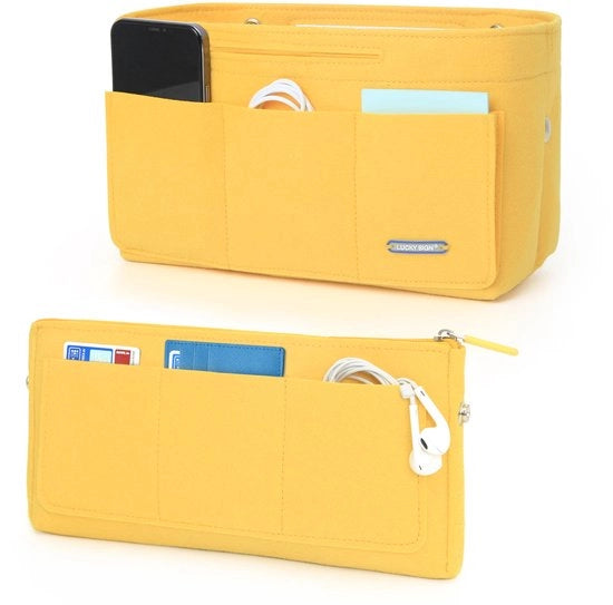 Organizzatore per borse con tas interno - Organizzatore multifunzionale per borse con portamonete, chiusura con catenella, realizzato in velluto 26x11x16cm - Giallo