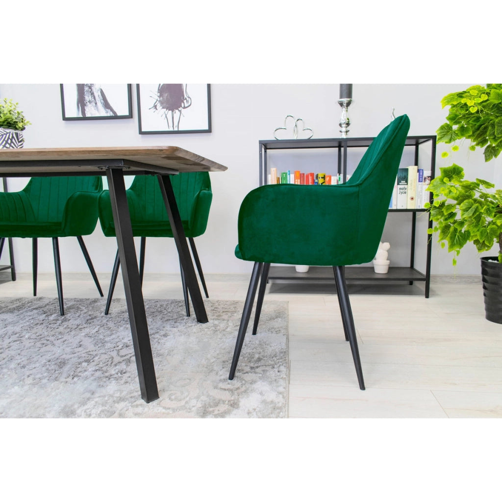 Set di 2 poltroncine Lugo in velluto verde con gambe nere