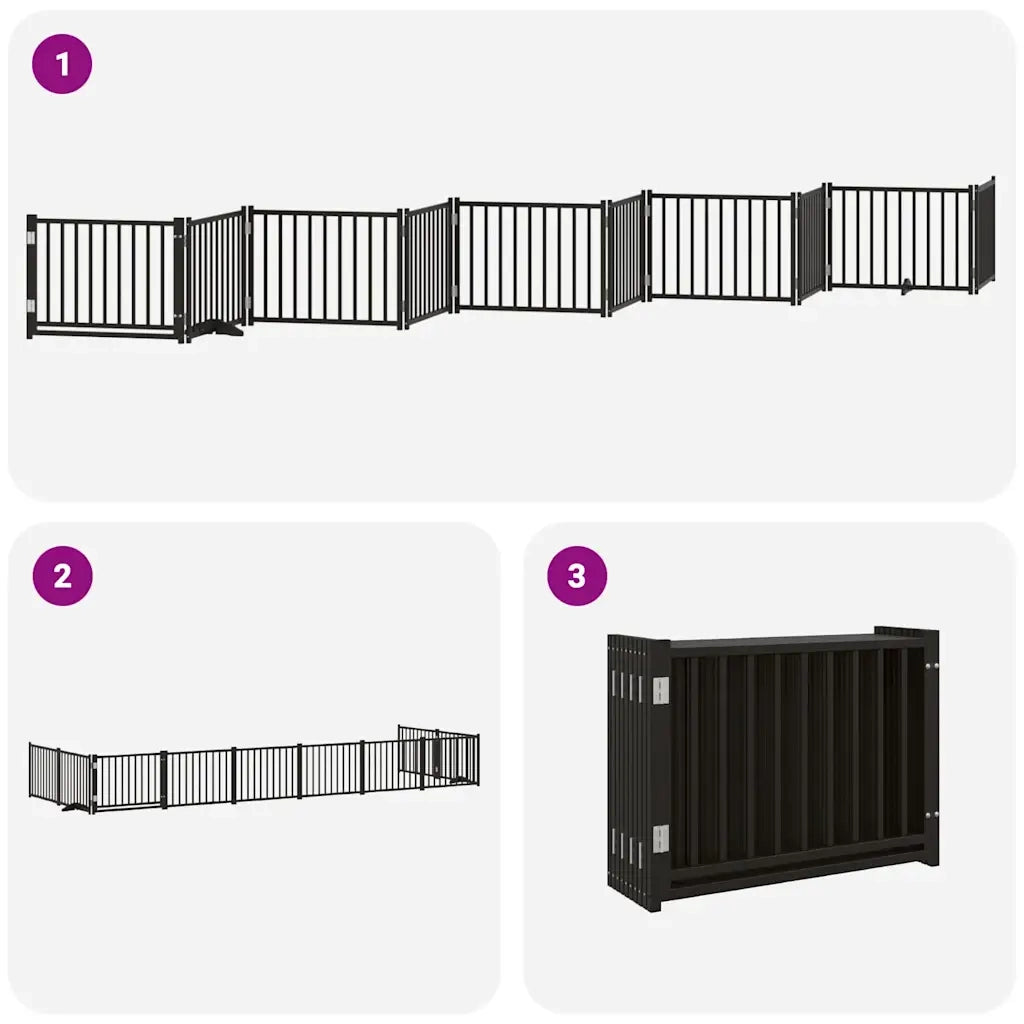 vidaXL Cancello Cani Porta Pieghevole Nero 10 Pannelli 800 cm Pioppo