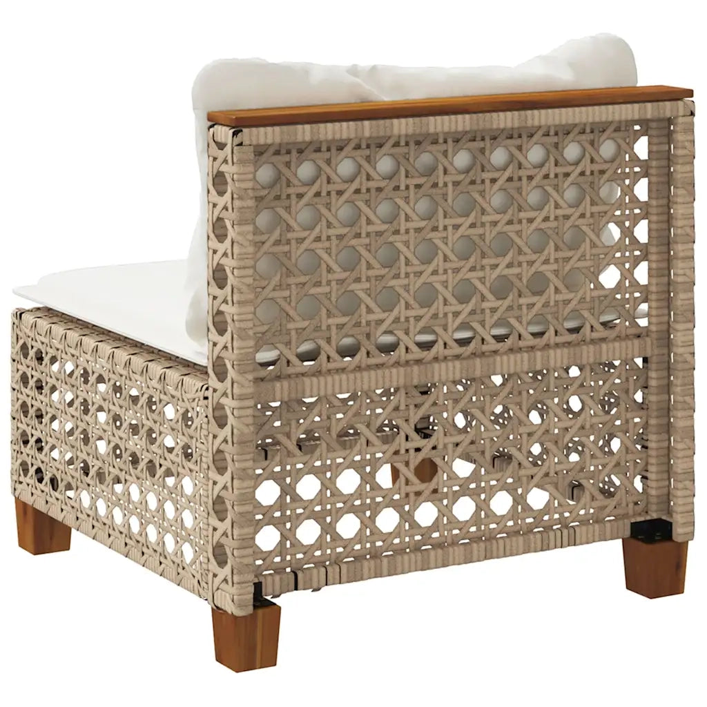Divano Giardino Senza Braccioli con Cuscini Beige in Polyrattan 365928