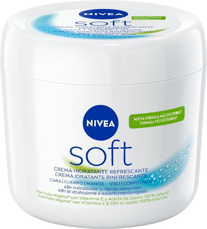 NIVEA SOFT 500 ML CREMA IDRATANTE CORPO VISO E MANI ASSORBIMENTO RAPIDOVITAMINA E E OLIO DI JOJOBA PELLE FRESCA E LUMINOSA