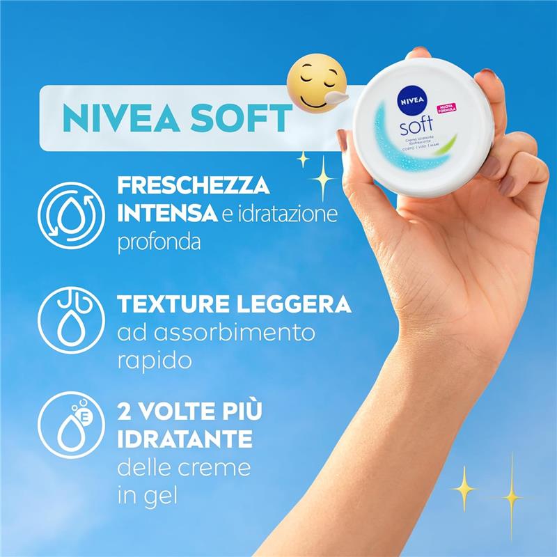 NIVEA SOFT 500 ML CREMA IDRATANTE CORPO VISO E MANI ASSORBIMENTO RAPIDOVITAMINA E E OLIO DI JOJOBA PELLE FRESCA E LUMINOSA