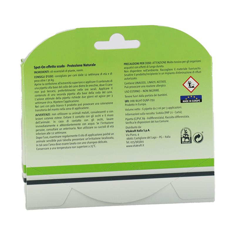 VITAKRAFT SPOT- ON NATURALE ANTIPARASSITARIO PER CANI TAGLIA GRANDE PESO OLTRE 30 KG 6 FIALE DURATA 9 SETTIMANE