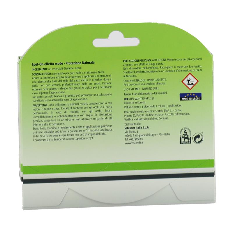 VITAKRAFT SPOT - ON NATURALE ANTIPARASSITARIO PER GATTI 3 FIALE DURATA 9 SETTIMANE