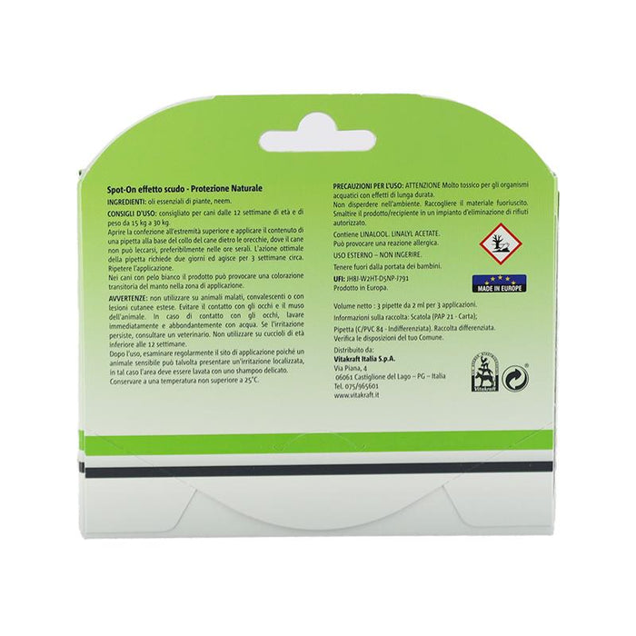 VITAKRAFT SPOT - ON NATURALE ANTIPARASSITARIO PER CANI TAGLIA MEDIA DA 15 A 30 KG 3 FIALE DURATA 9 SETTIMANE