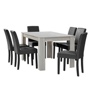 Tavolo da pranzo in rovere bianco con 6 sedie rivestite in similpelle grigio scuro 140x90 cm 03_0004035