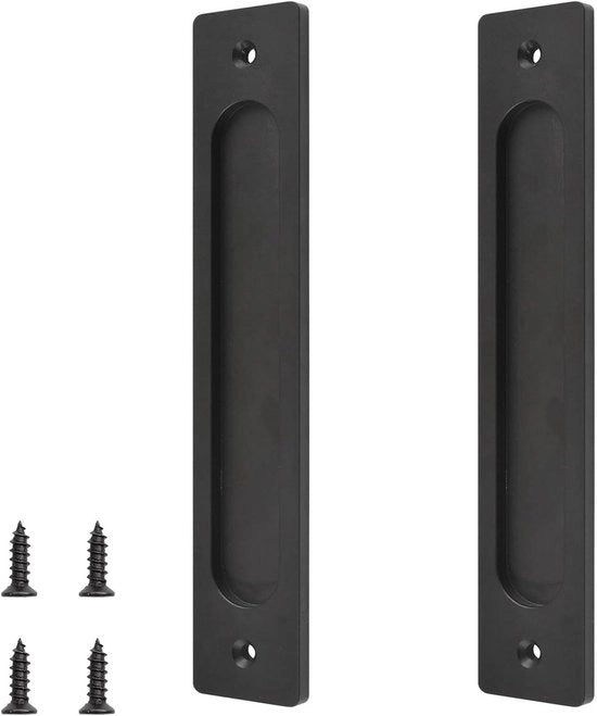 Set di 2 maniglie rettangolari per porte scorrevoli - 220 mm - Lega di alluminio - Inclusi viti - Per porte di garage, cappe e porte di magazzino - Nero