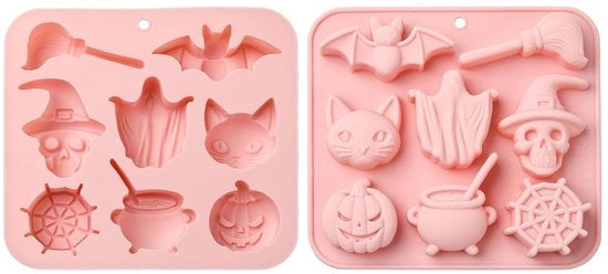 Set di Muffinere di Silicone da 2 - Forme Pompone/Craneo/Volpe/Gatto/Spettro - Dimensione Ideale 160x145x23mm - Antiscivellamento - Perfetto per Cioccolato/Fondant/Dolci - Muffinere
