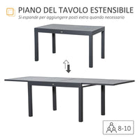 TAVOLO DA GIARDINO ALLUNGABILE CON STRUTTURA IN ALLUMINIO 135-270X90X75CM GRIGIO