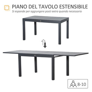 TAVOLO DA GIARDINO ALLUNGABILE CON STRUTTURA IN ALLUMINIO 135-270X90X75CM GRIGIO