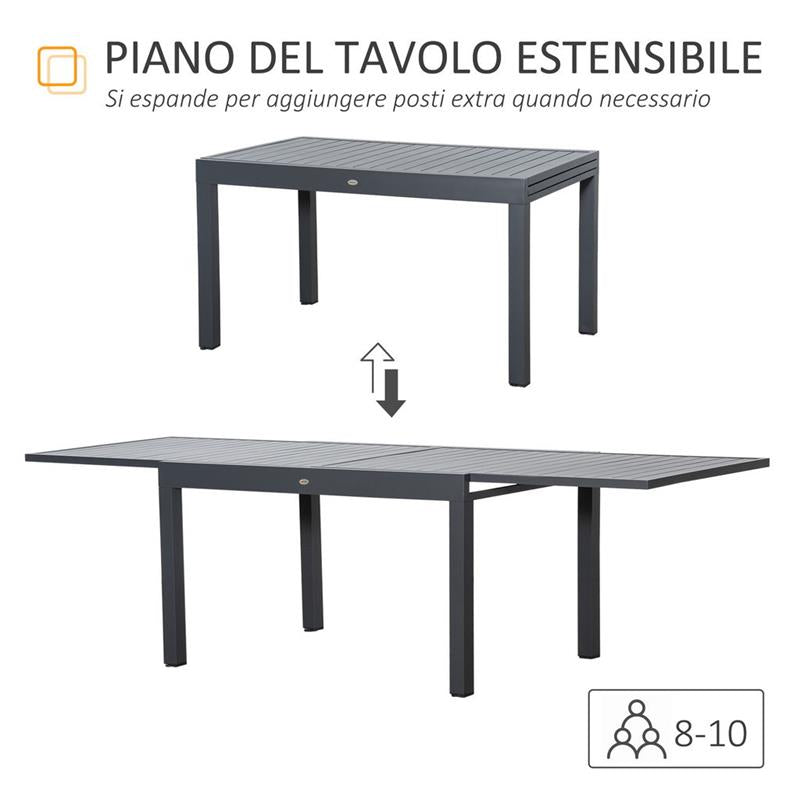 TAVOLO DA GIARDINO ALLUNGABILE CON STRUTTURA IN ALLUMINIO 135-270X90X75CM GRIGIO