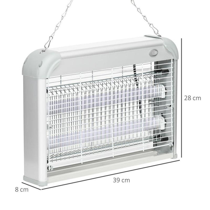 ZAPPER PER INSETTI E ZANZARE DA 20W A LUCI LED UV CON VASSOIO RIMOVIBILE IN ABS E METALLO 39X8X28 CM