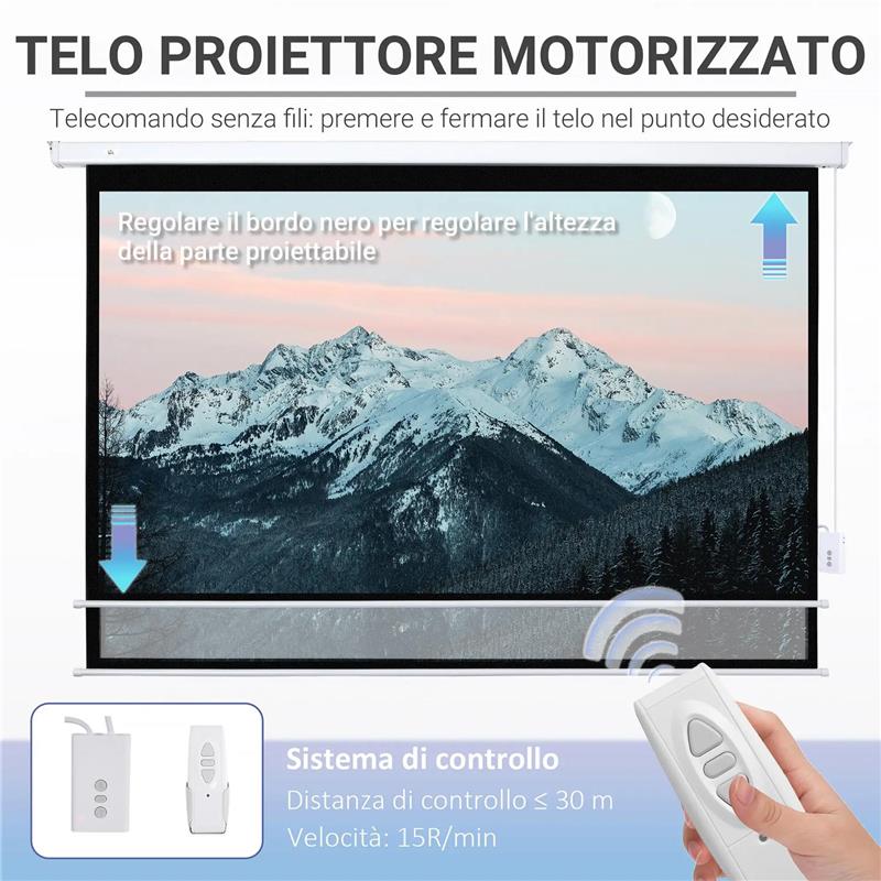 TELO PROIETTORE 100 POLLICI CON TELECOMANDO IN PVC E METALLO 247X7.5X168 CM BIANCO