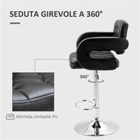 SGABELLO DA BAR ALTO CON SCHIENALE E BRACCIOLI GIREVOLE CON ALTEZZA REGOLABILE E POGGIAPIEDI FINTA PELLE NERA