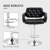 SGABELLO DA BAR ALTO CON SCHIENALE E BRACCIOLI GIREVOLE CON ALTEZZA REGOLABILE E POGGIAPIEDI FINTA PELLE NERA