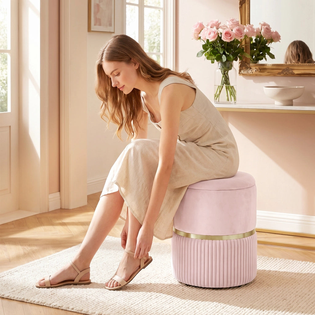 Pouf ¨C Minimal ¨C rosa, velluto, 36x36x44