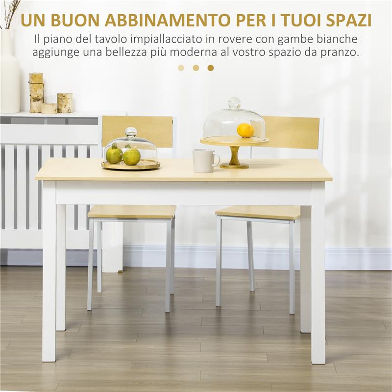 TAVOLO DA PRANZO 4-6 POSTI DESIGN MODERNO PER CUCINA E SOGGIORNO 119X70X75 CM BIANCO E LEGNO
