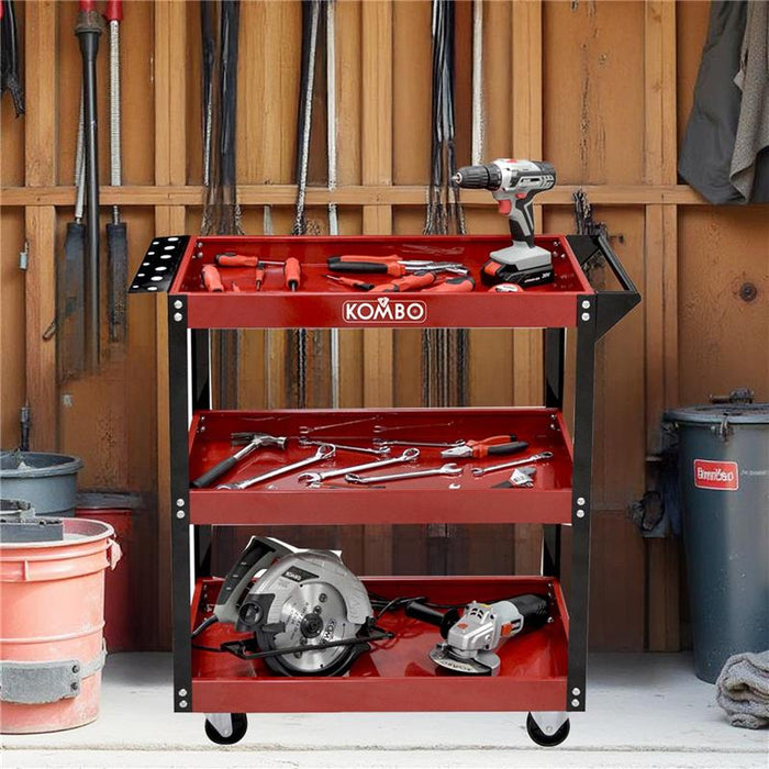 CARRELLETTO PORTAUTENSILI CON 3 RIPIANI 83 X 35 X H76 CM IN COLORE ROSSO