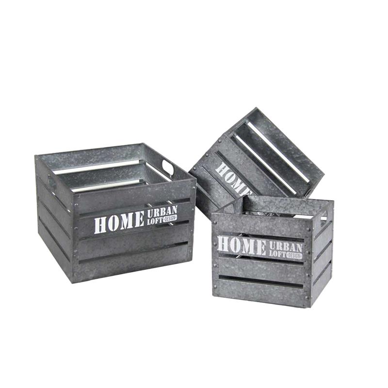 3 CASSETTE IN METALLO FORMA QUADRATA MULTIUSO CON SCRITTE VARIE COLORE GRIGIO CHIARO