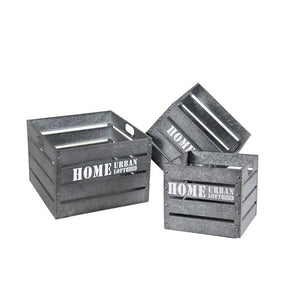 3 CASSETTE IN METALLO FORMA QUADRATA MULTIUSO CON SCRITTE VARIE COLORE GRIGIO CHIARO